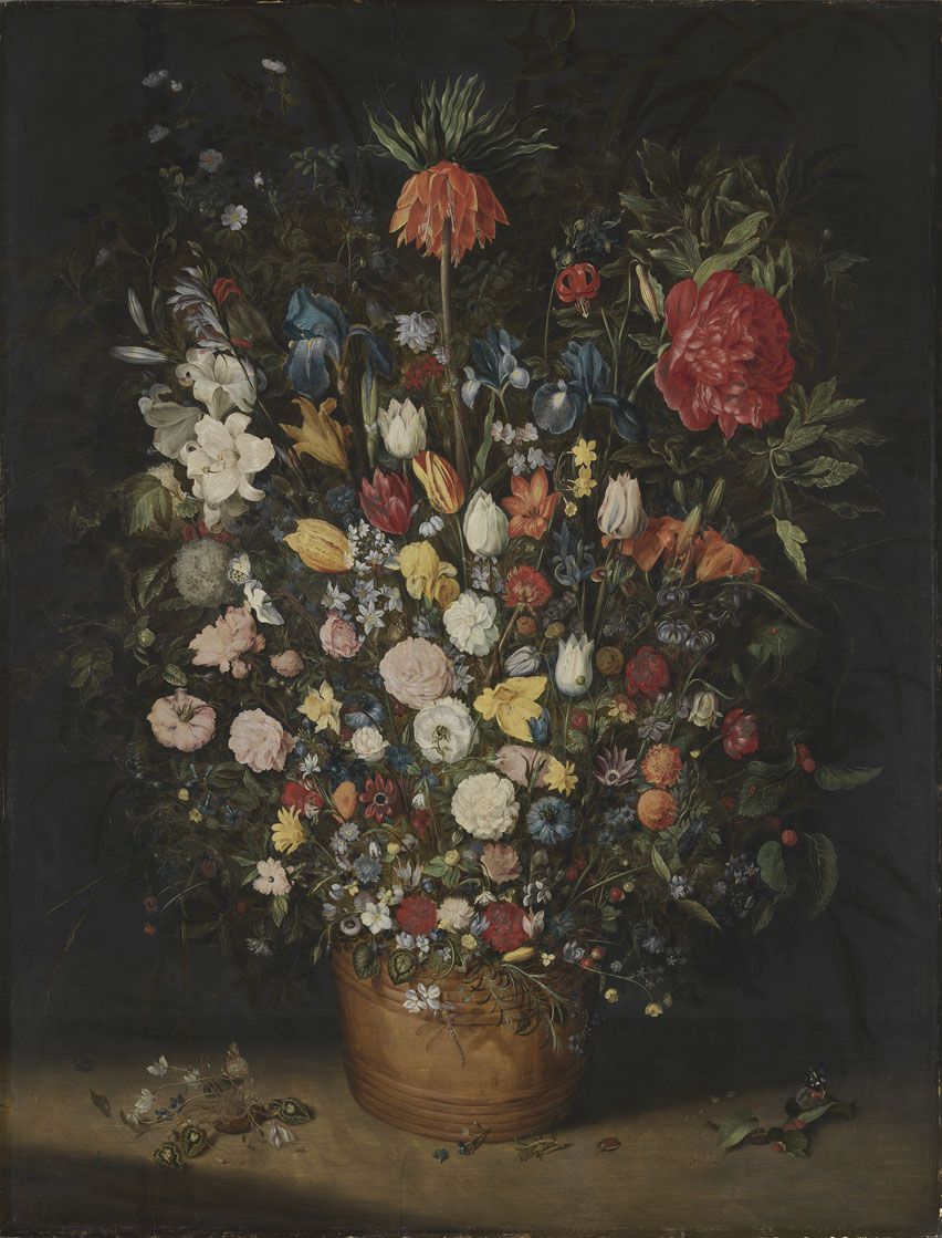 Großer Blumenstrauß (Big Bouquet) , Jan Brueghel the Elder. 1606/7, oil on wood. Alte Pinakothek, Munich. Picture taken from the Pinakotheken collections website , used under a CC-BY-SA-4.0 license.